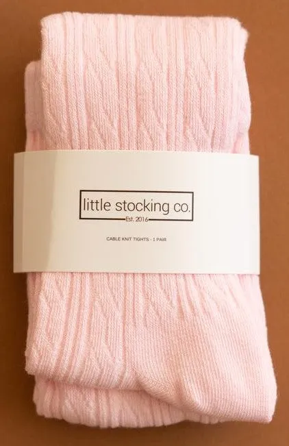 Little Stocking Co Cable Knit Tights - Light Pink