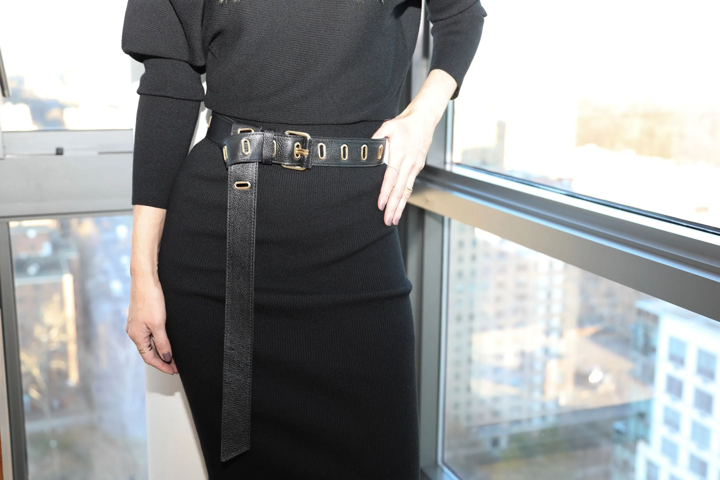 Long Tip Eyelet Belt - Black