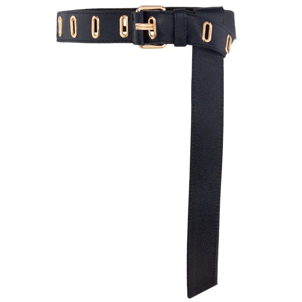 Long Tip Eyelet Belt - Black