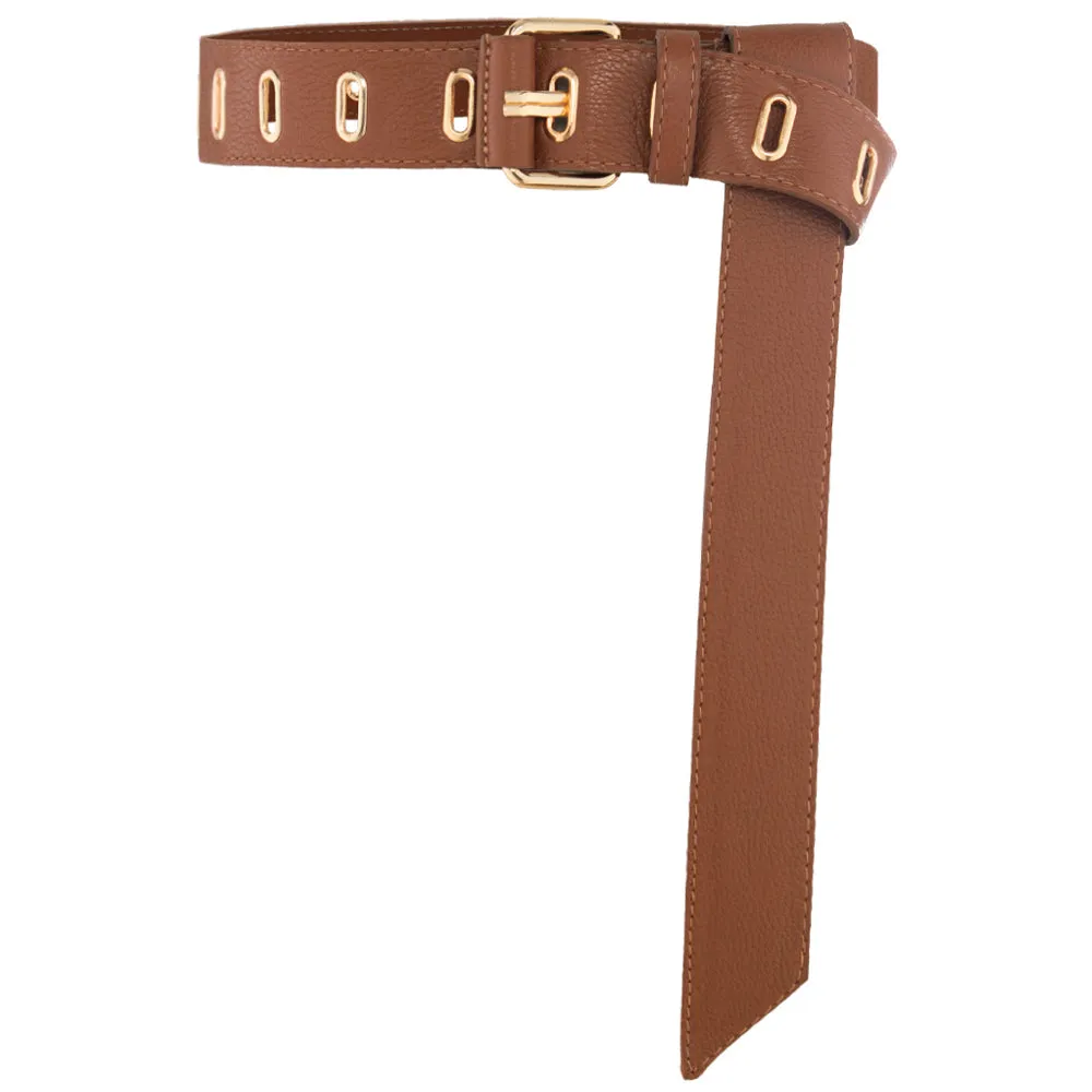 Long Tip Eyelet Belt - Caramel