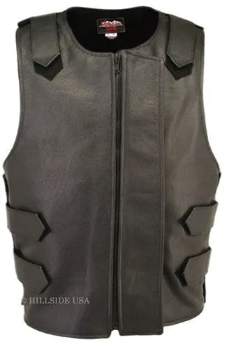 Made in USA Bulletproof Style Leather Motorcycle Vest Orange/Black