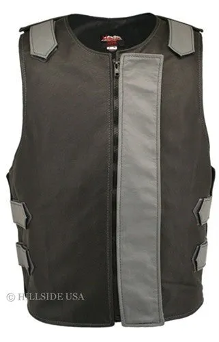 Made in USA Bulletproof Style Leather Motorcycle Vest Orange/Black