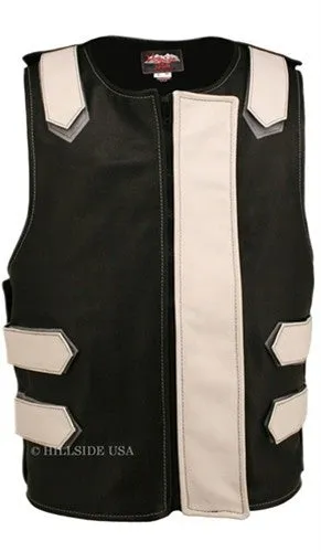 Made in USA Bulletproof Style Leather Motorcycle Vest Orange/Black