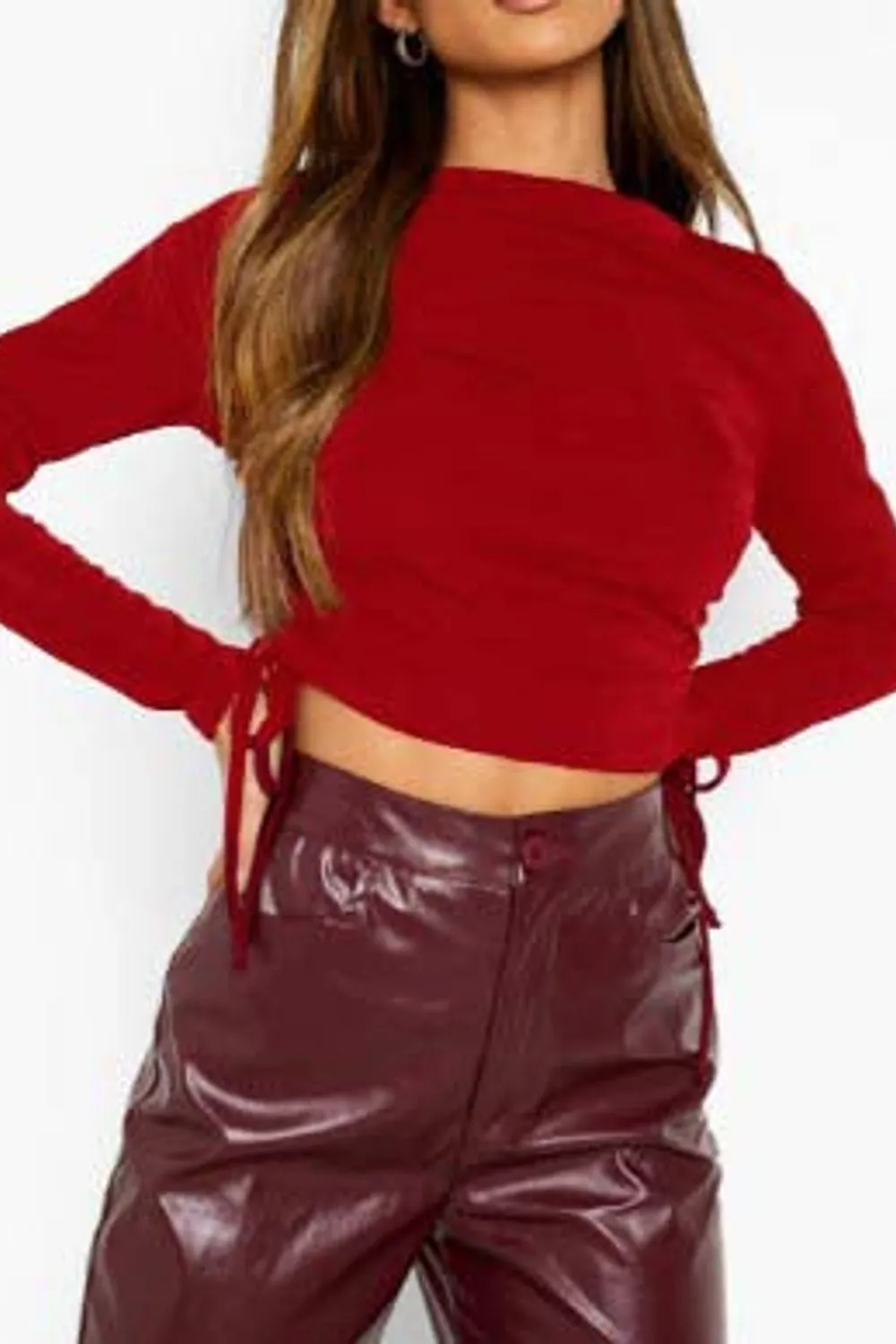 Maroon Ruched Crop Top