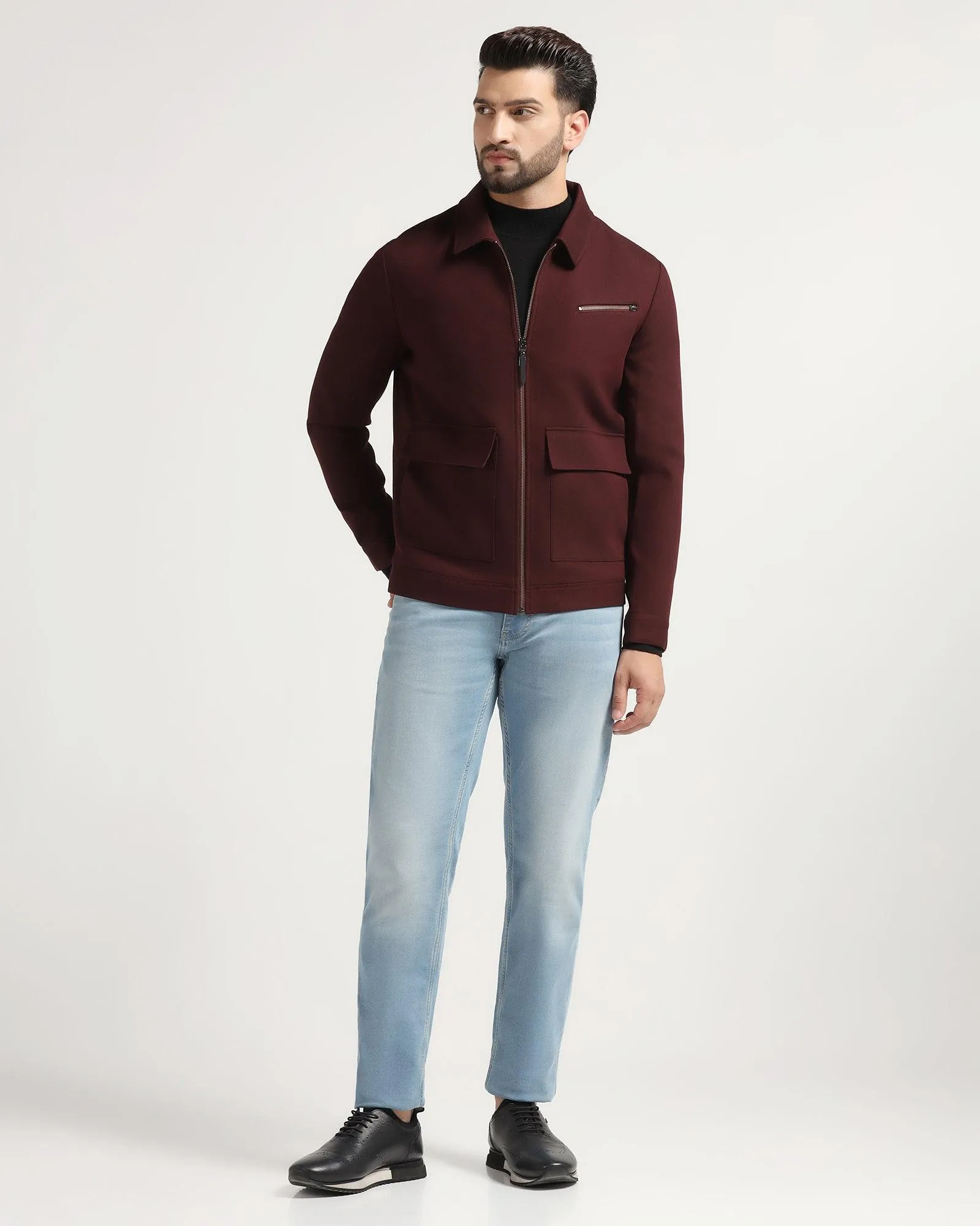 Maroon Textured Zipper Jacket - Kai