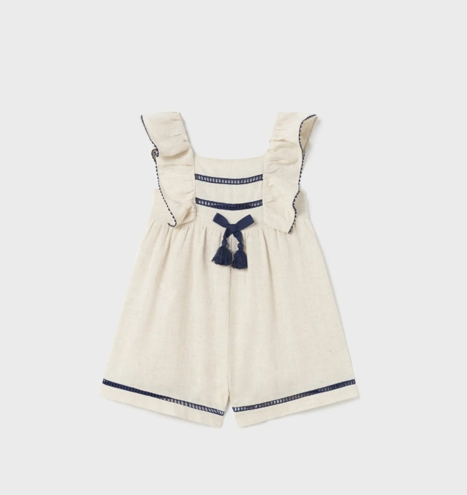 Mayoral Baby & Toddler Girls Linen and Navy Bow Summer Romper