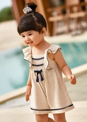 Mayoral Baby & Toddler Girls Linen and Navy Bow Summer Romper