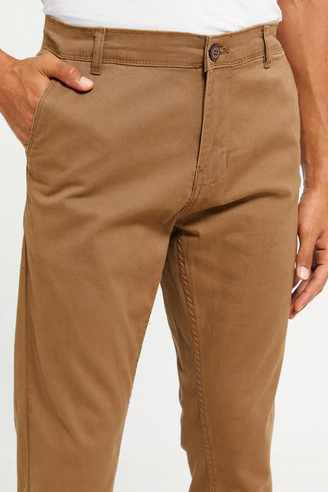 Men Brown Solid Chino Trousers