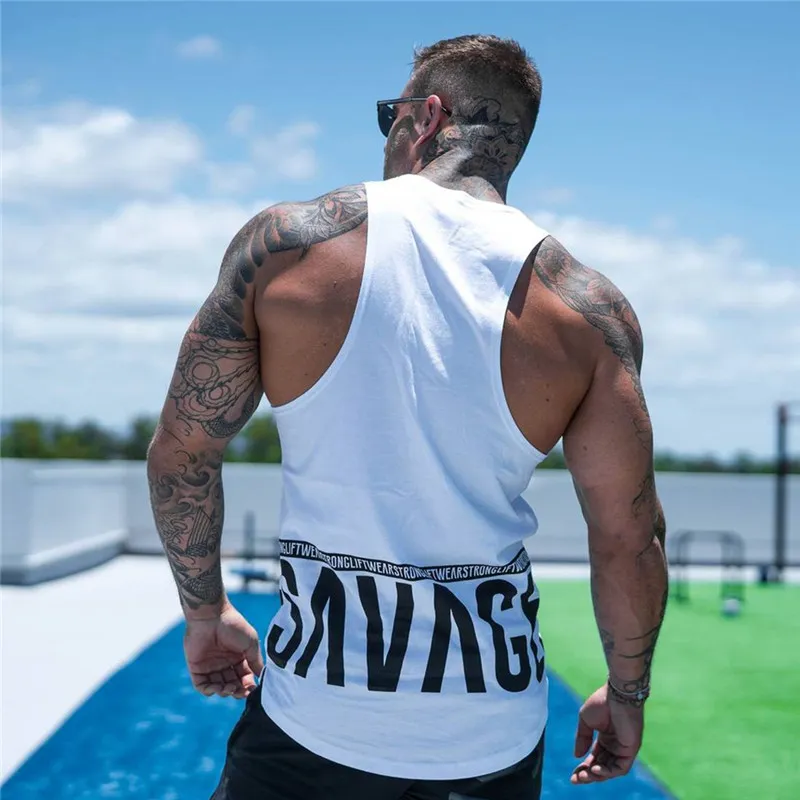 Men's Cotton Letter Printed Sports Sleeveless Vest