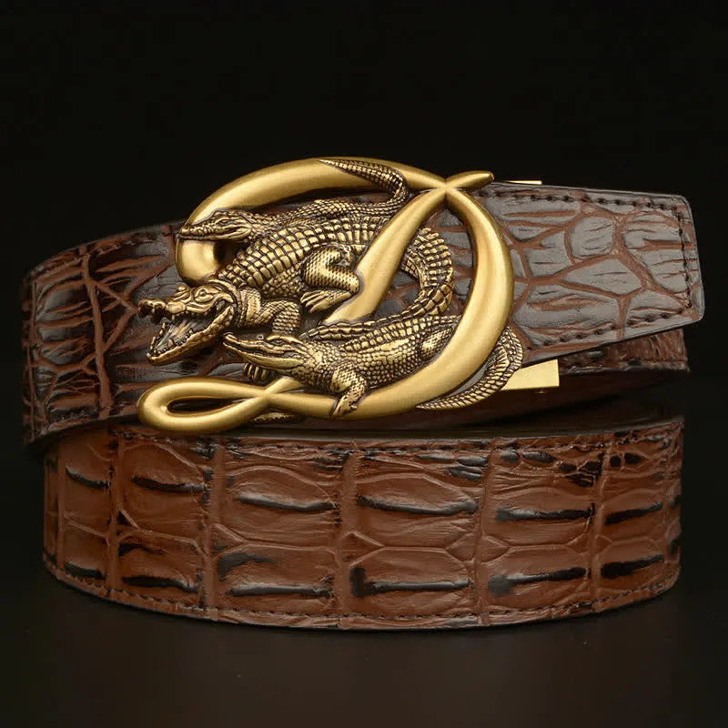 Men's Crocodile Buckle Alligator Pattern Leather Belt