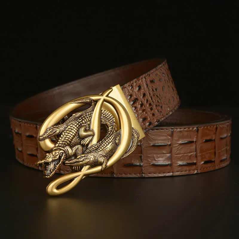 Men's Crocodile Buckle Alligator Pattern Leather Belt