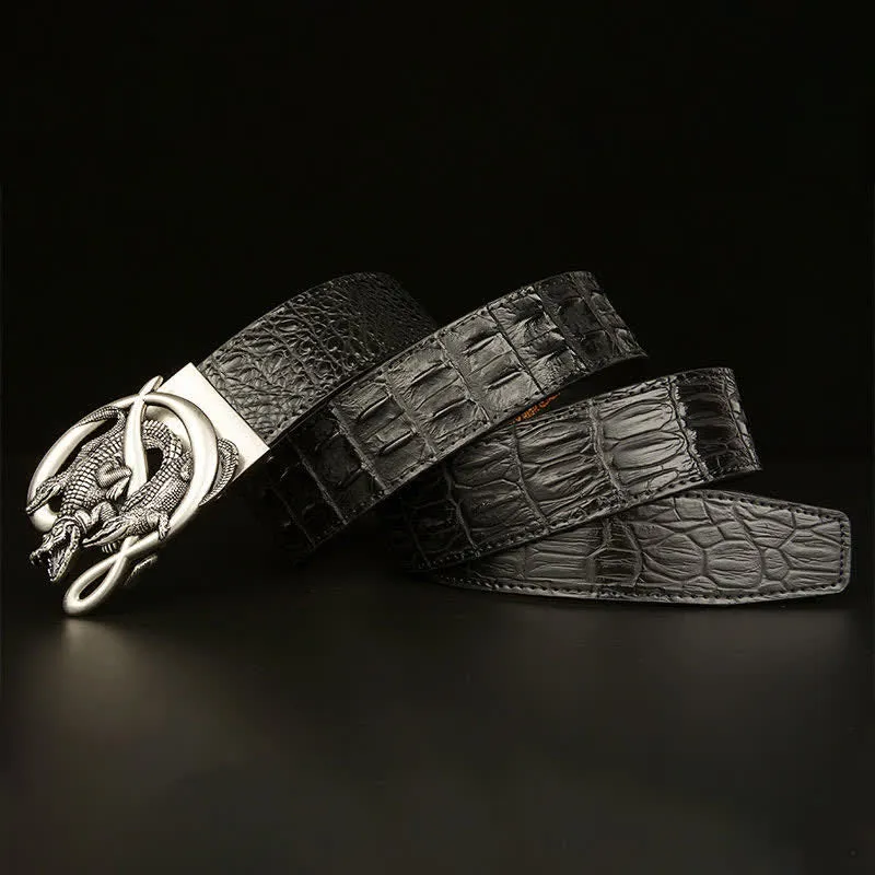 Men's Crocodile Buckle Alligator Pattern Leather Belt