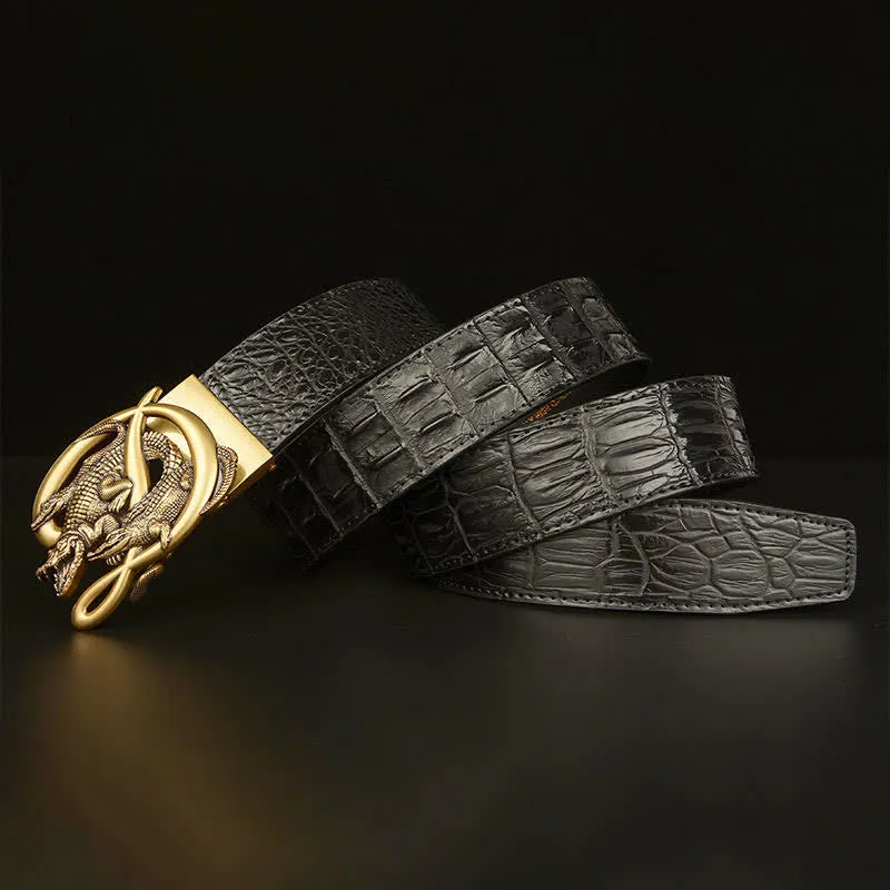 Men's Crocodile Buckle Alligator Pattern Leather Belt