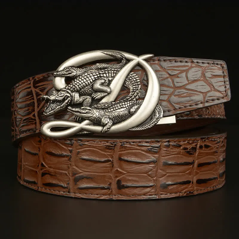 Men's Crocodile Buckle Alligator Pattern Leather Belt