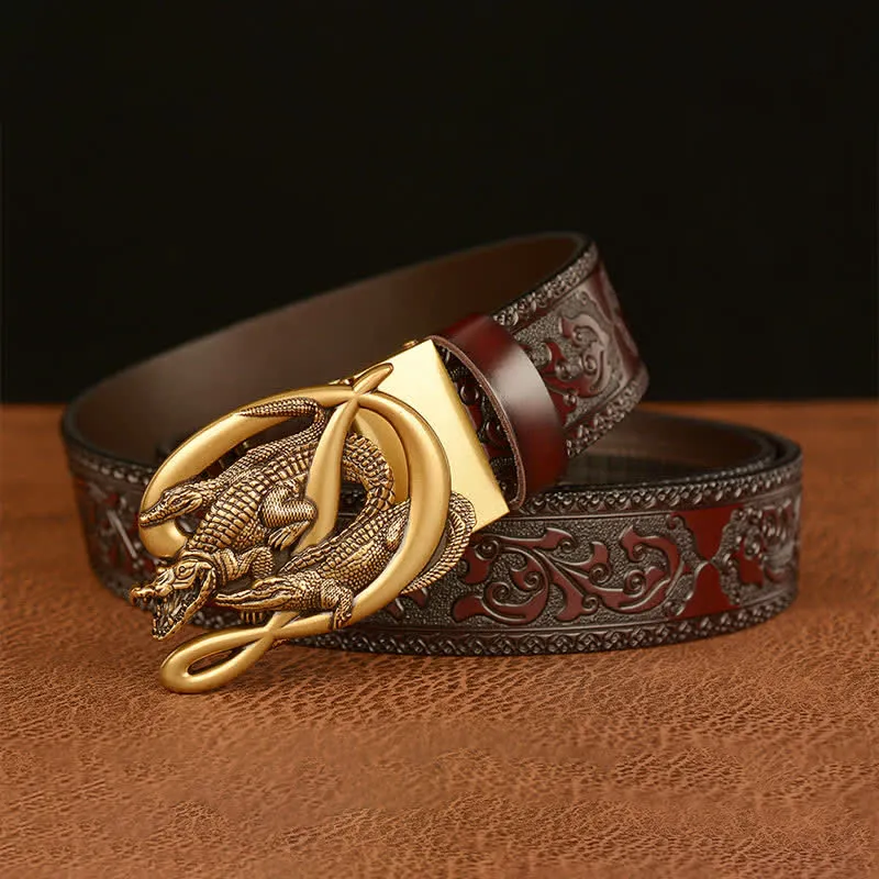 Men's Crocodile Buckle Embossing Leather Belt