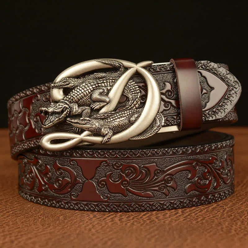 Men's Crocodile Buckle Embossing Leather Belt