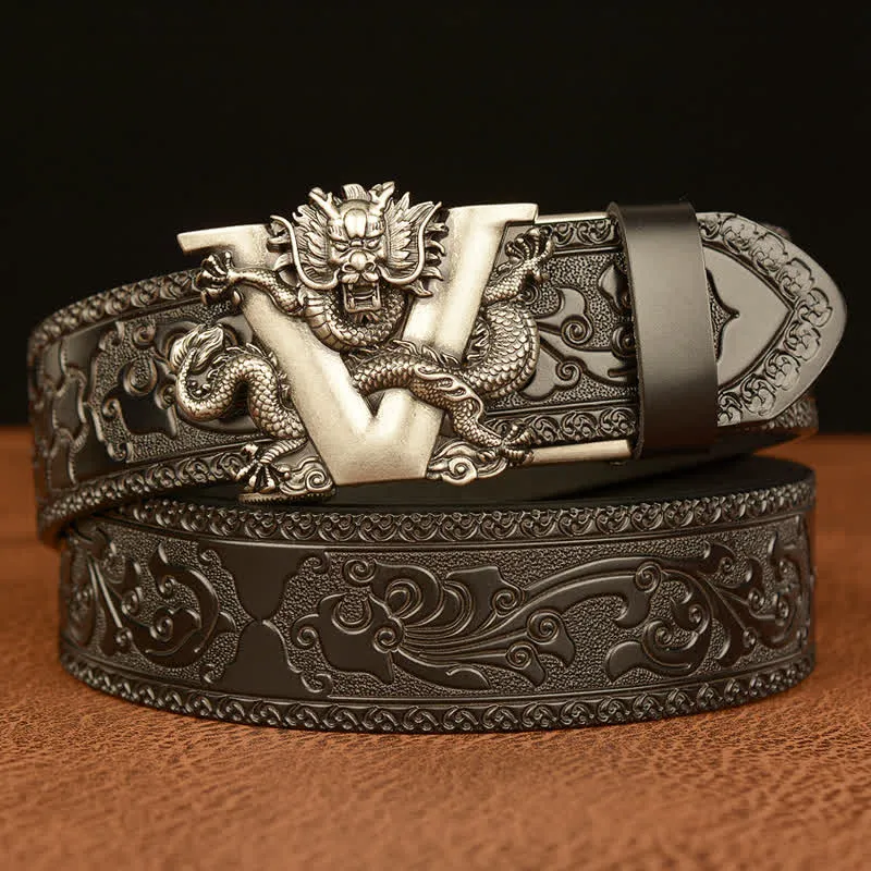 Men's Letter V Dragon Embossing Leather Belt