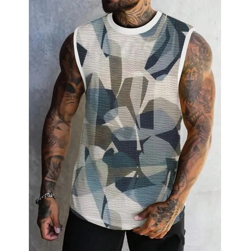 MEN'S SPRING/SUMMER PRINTED REGULAR FIT CREW NECK VEST 85959223YM