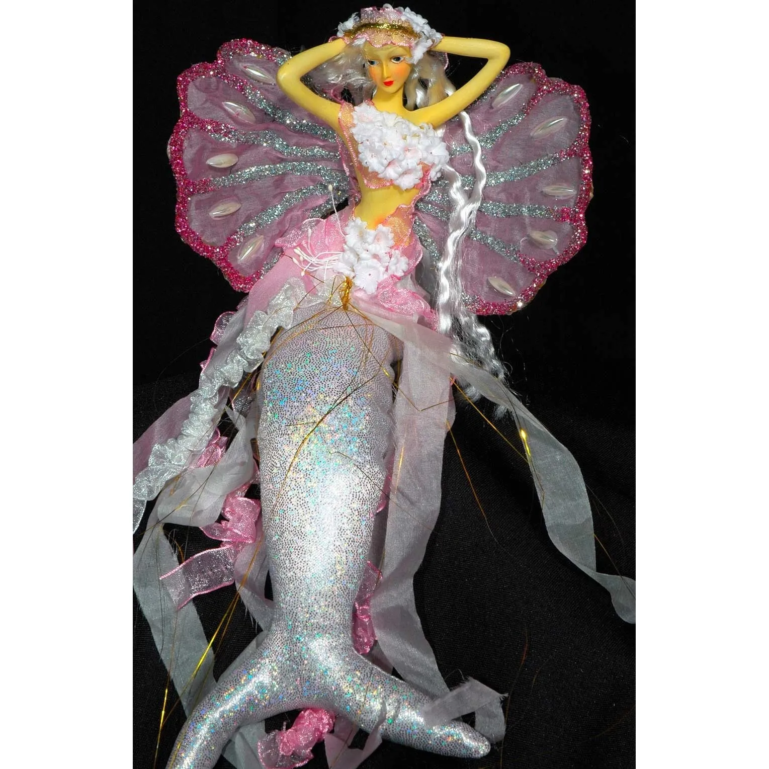 Mermaid Tail Doll with Butterfly Wings. Pink  large