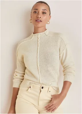 Mock Neck Knit Sweater  - Off White