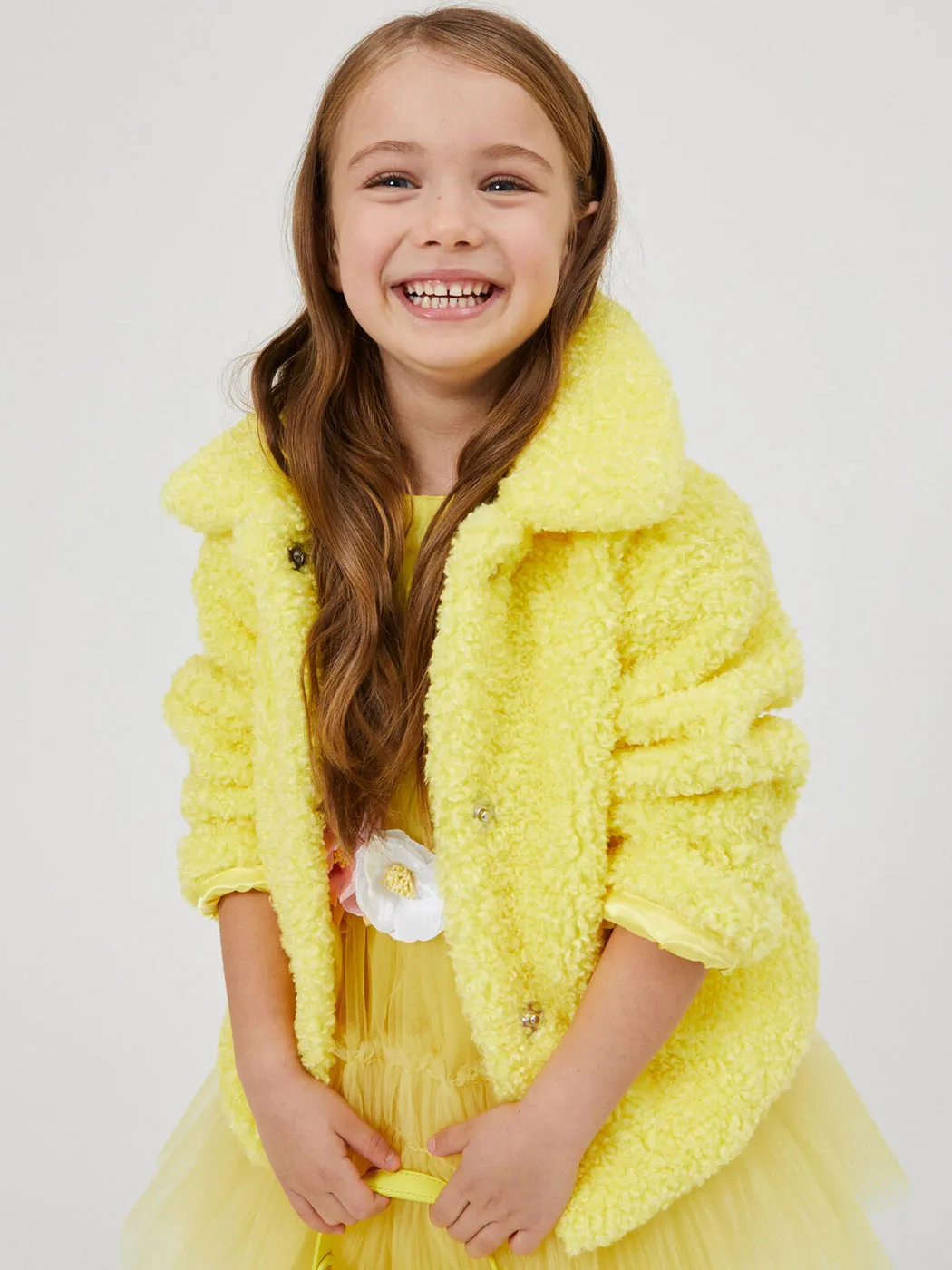 Monnalisa-Yellow Plush jacket for girls