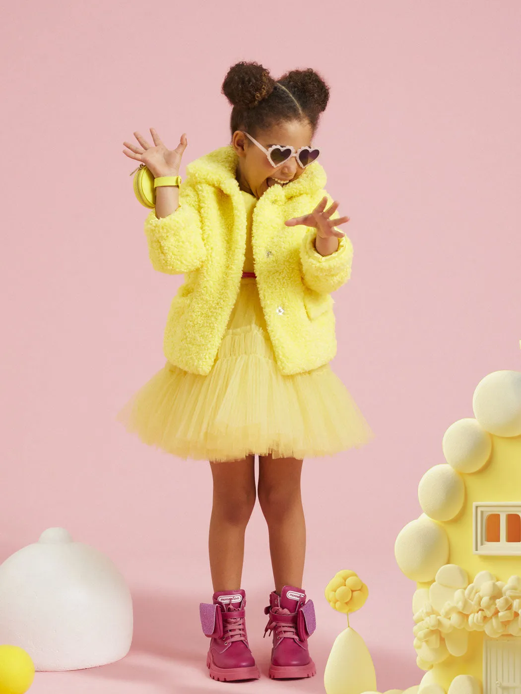 Monnalisa-Yellow Plush jacket for girls