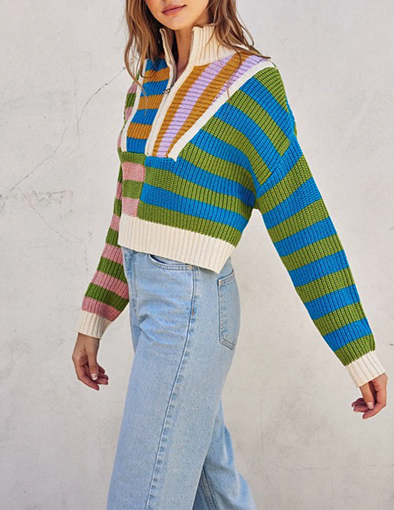 Noa Half Zip Rainbow Stripe Sweater