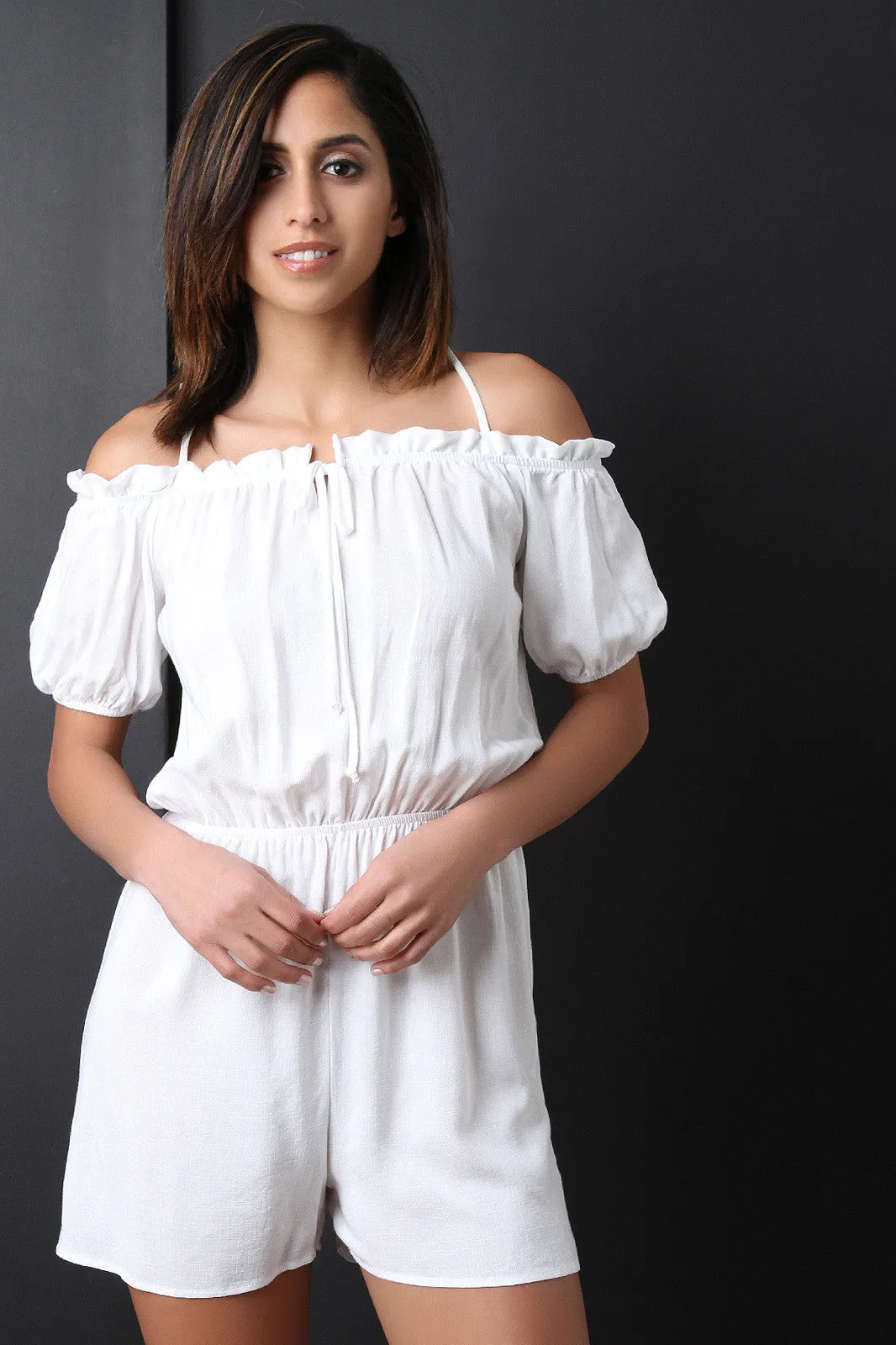 Off-The-Shoulder Linen Romper