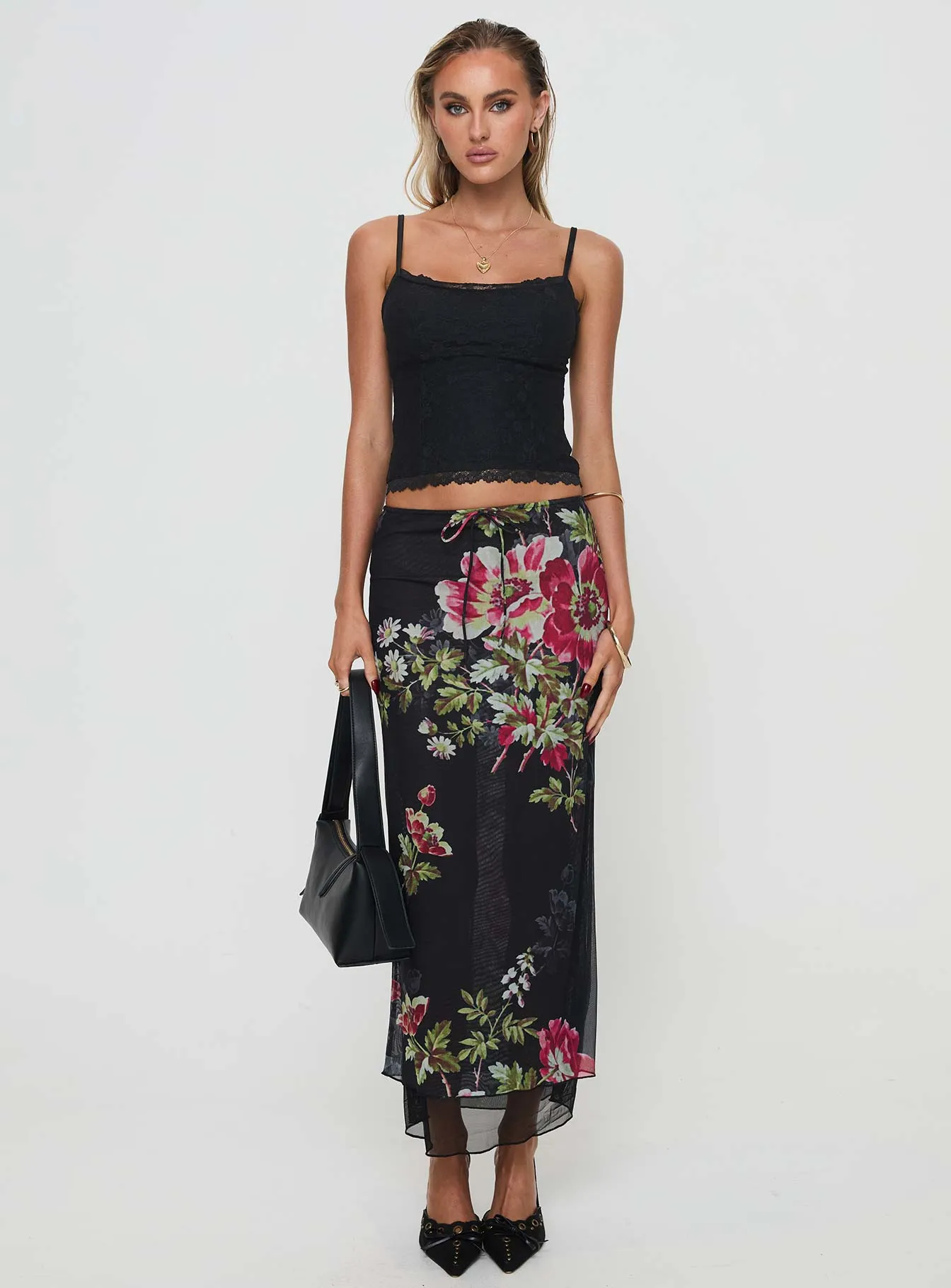 Paganio Maxi Skirt Black Floral