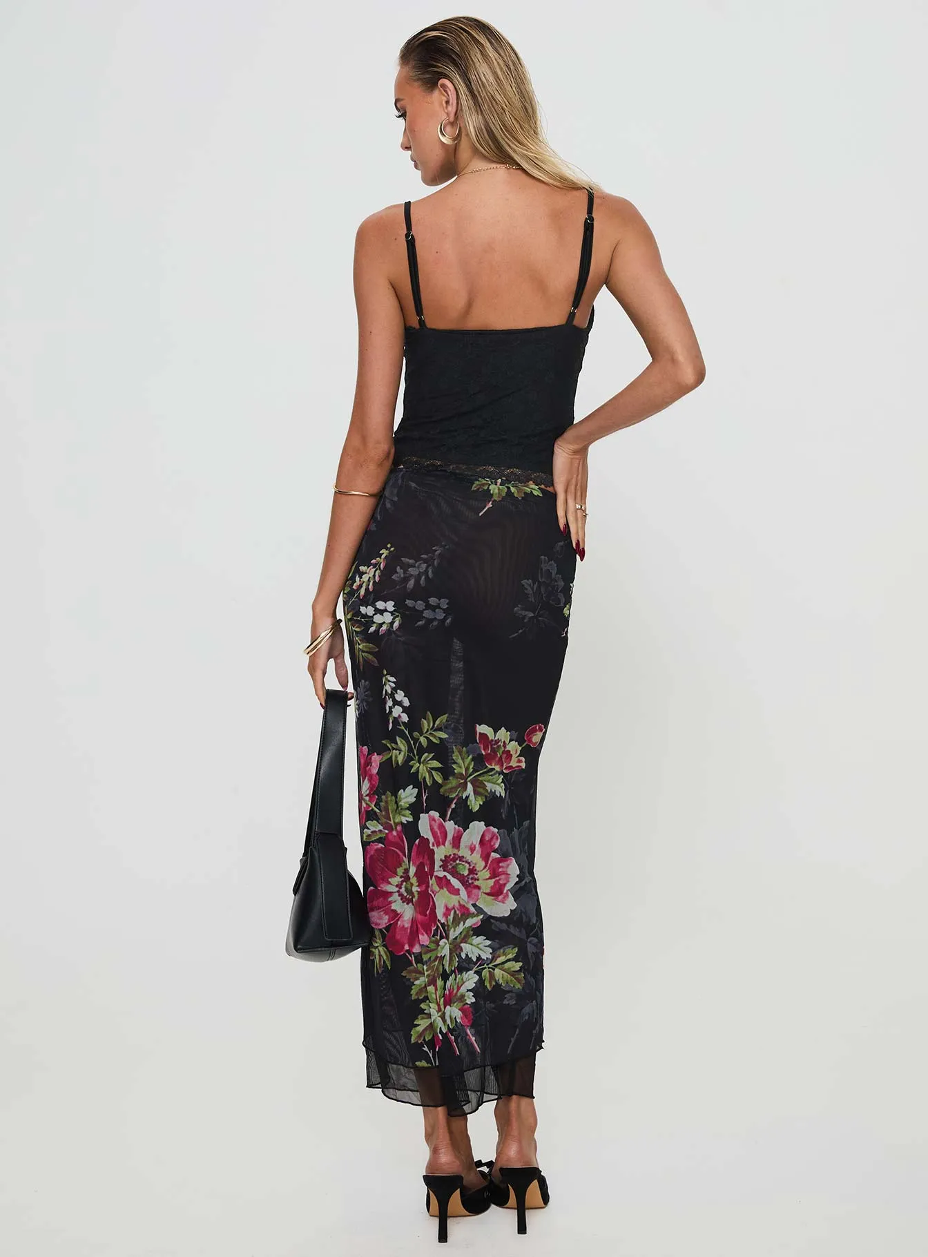 Paganio Maxi Skirt Black Floral