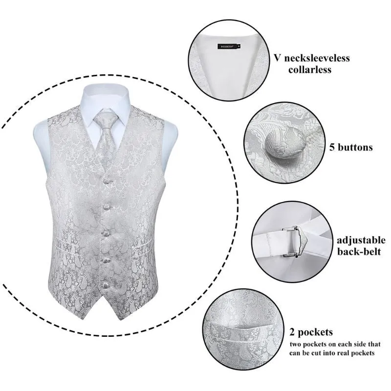 Paisley 3pc Suit Vest Set - WHITE