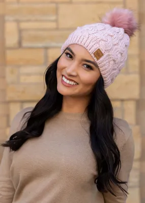 PANACHE BLUSH CABLE KNIT HAT