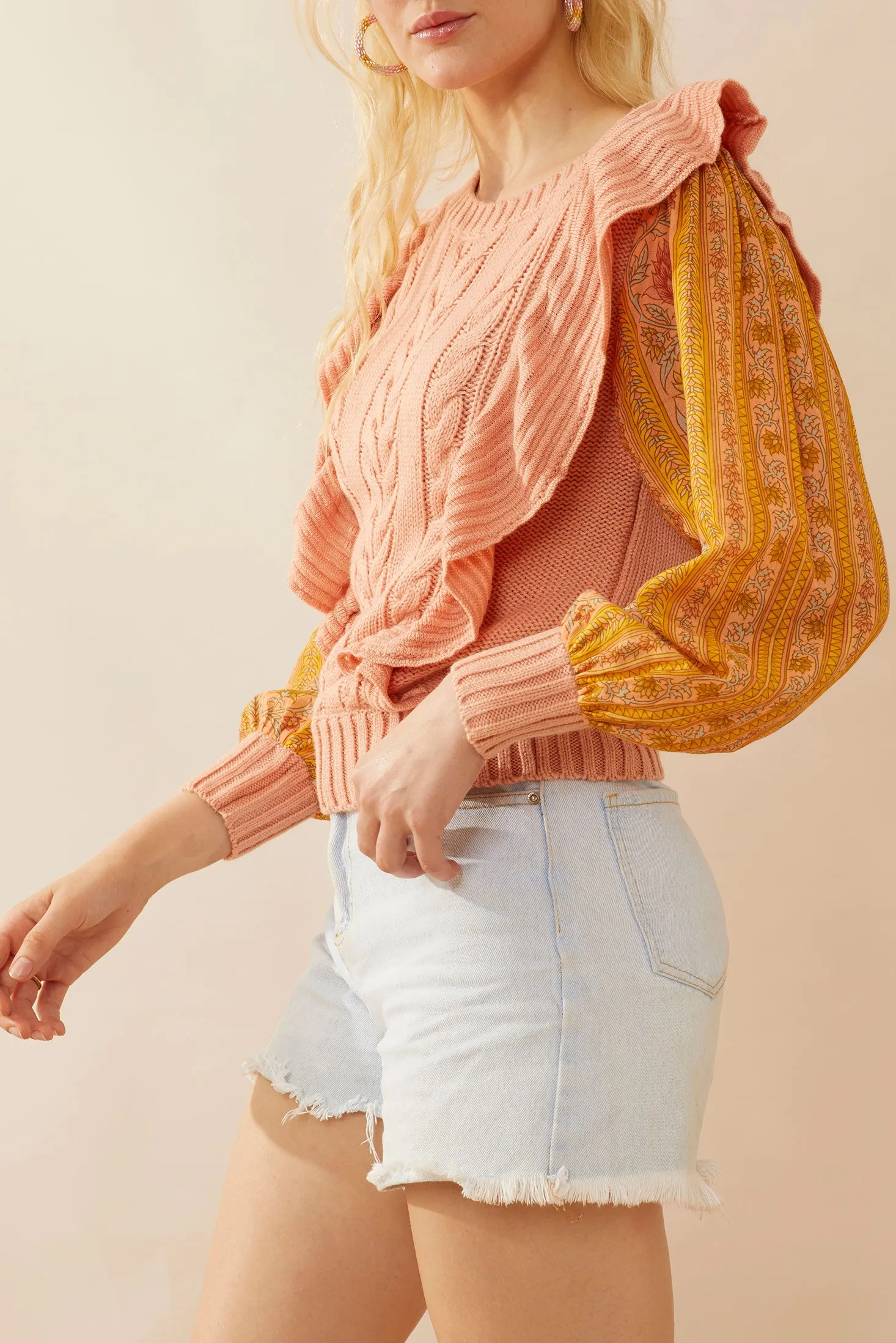 Penelope Ruffled Sweater in Peach