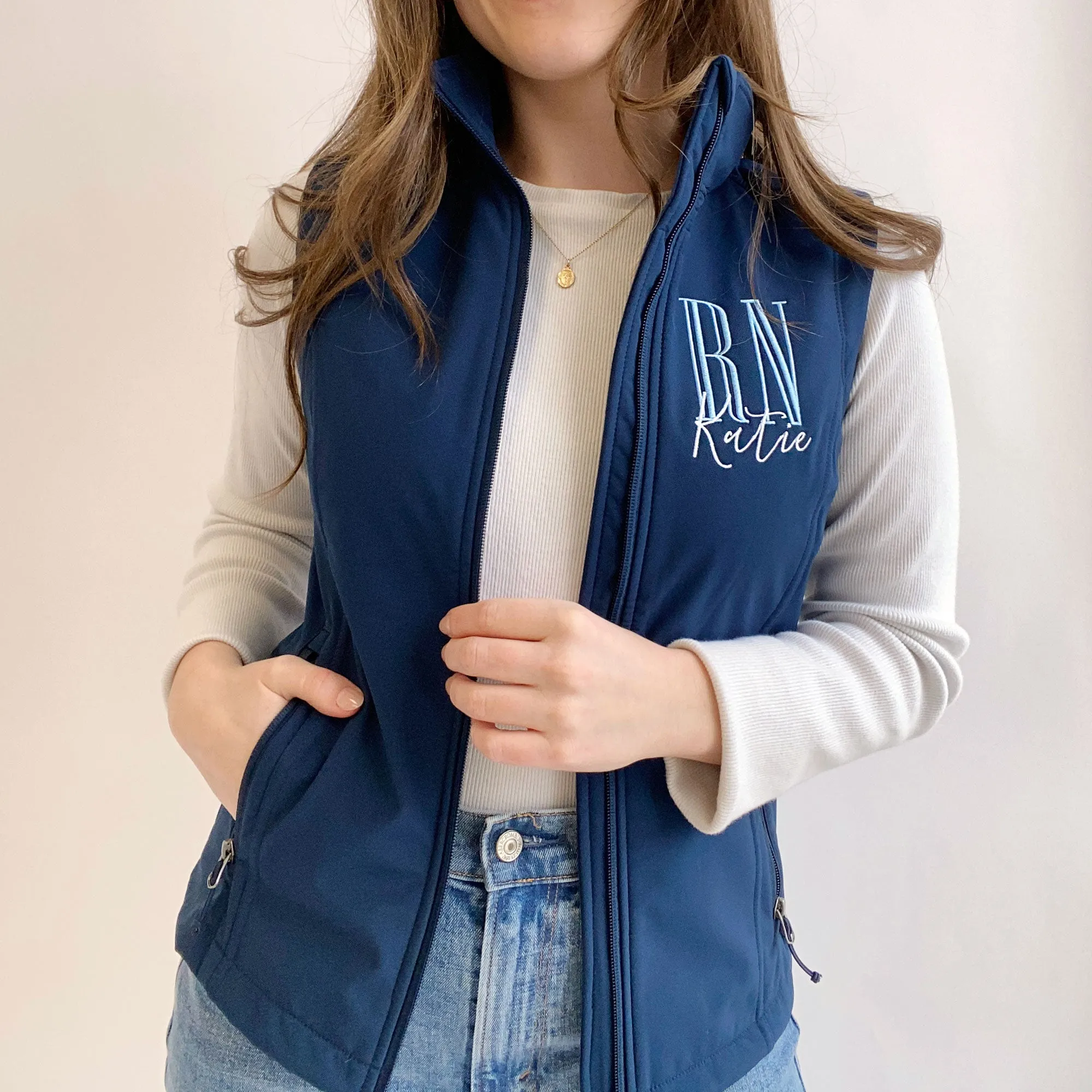 Personalized RN Embroidered Soft Shell Vest