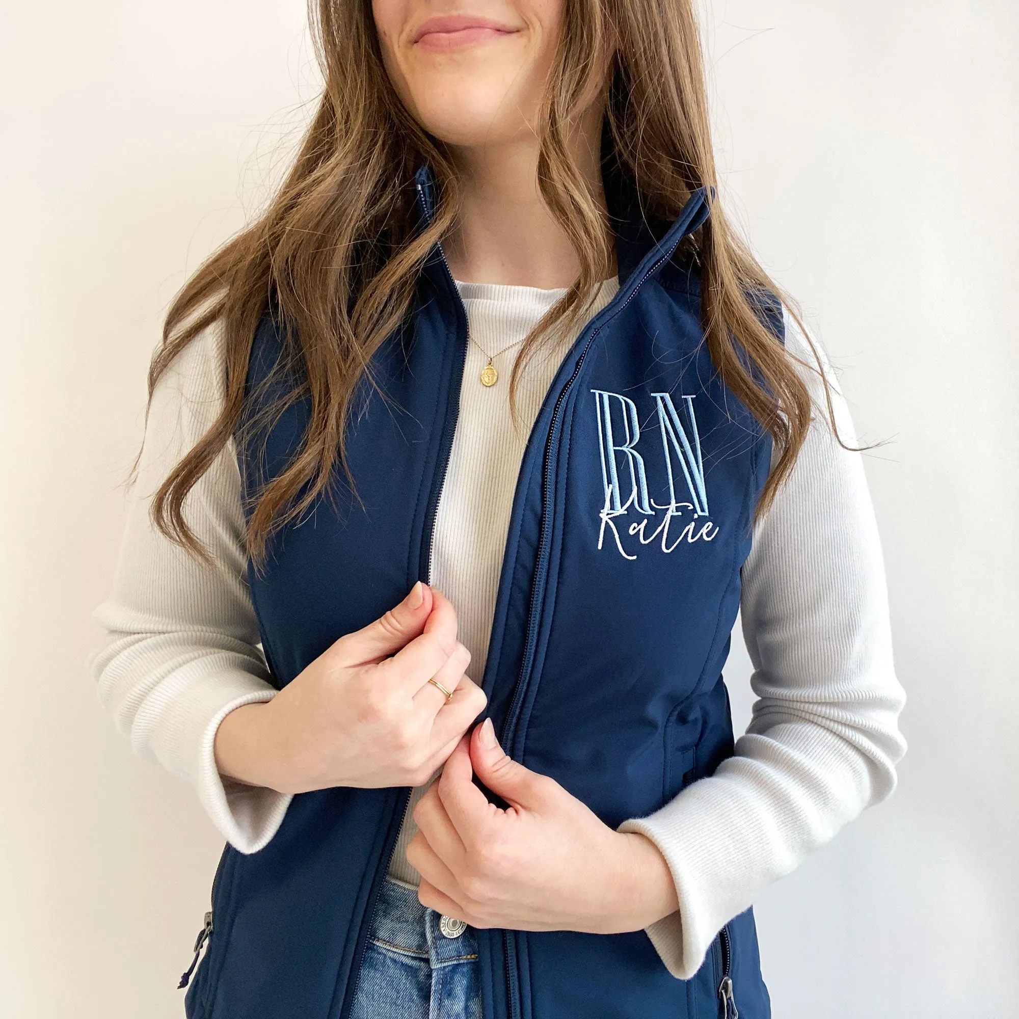 Personalized RN Embroidered Soft Shell Vest