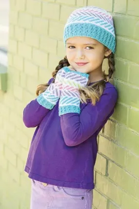 Playful Herringbone hat and Mitts