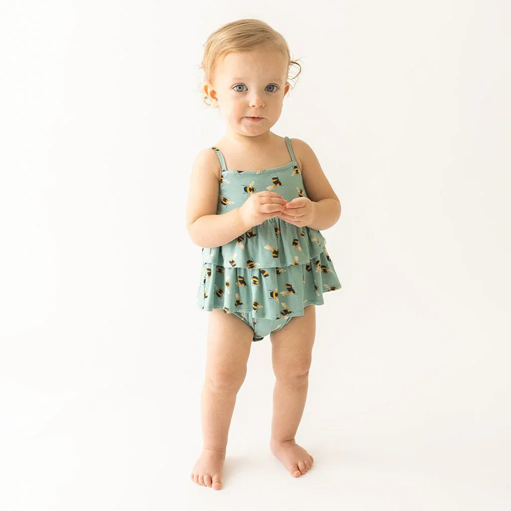 Posh Peanut Basic Ruffled Spaghetti Romper - Spring Bee