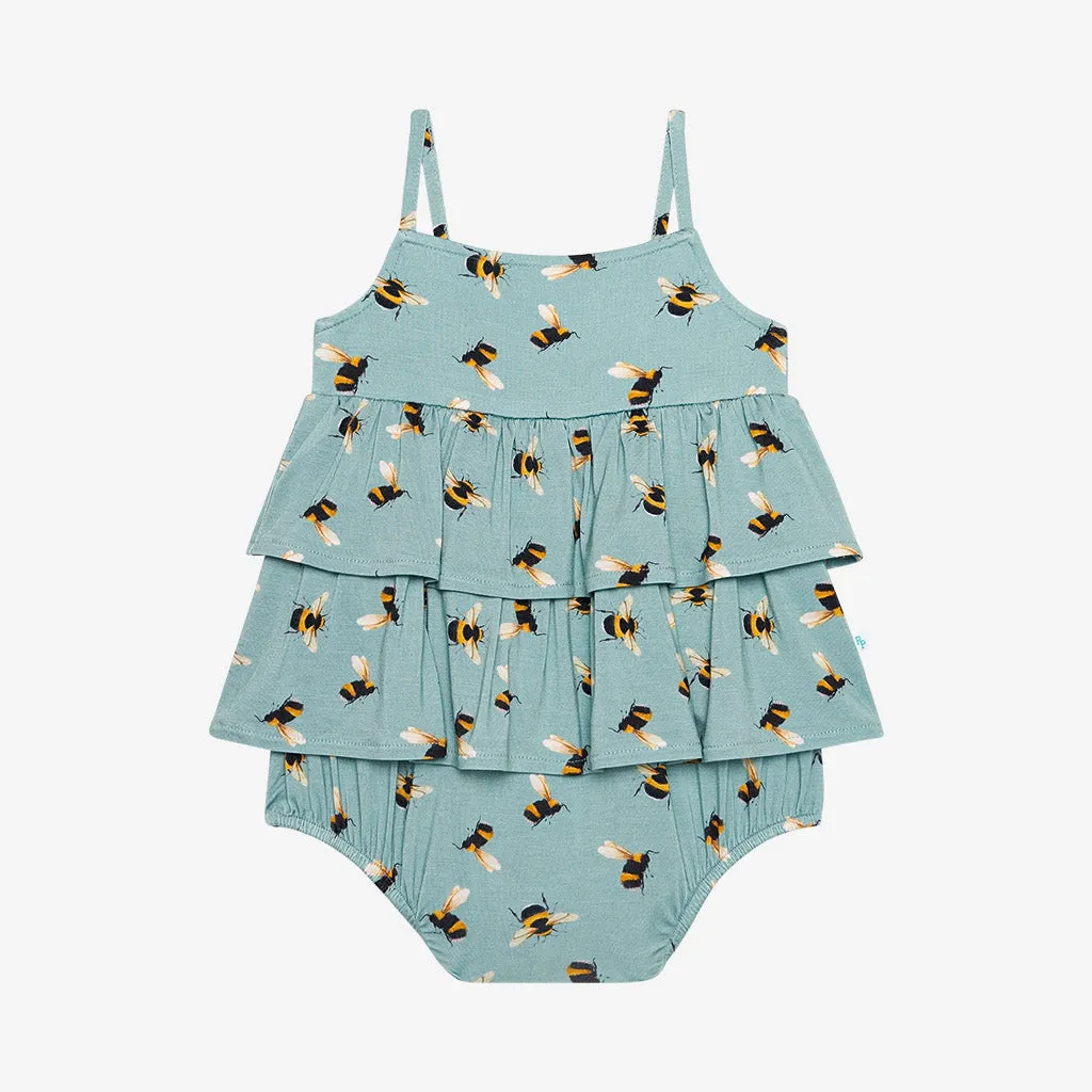 Posh Peanut Basic Ruffled Spaghetti Romper - Spring Bee