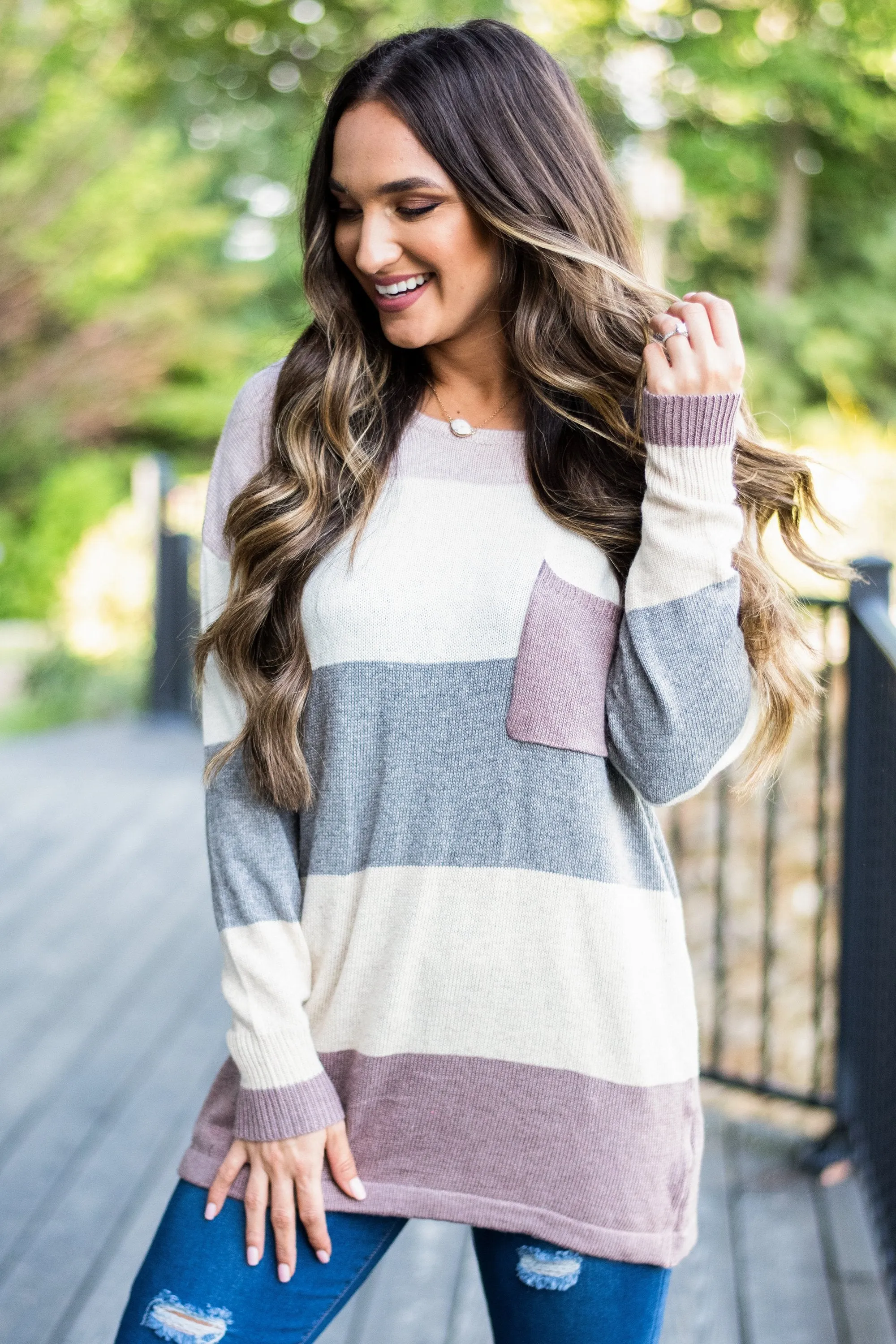 Power In Comfort Mauve Pink Colorblock Sweater