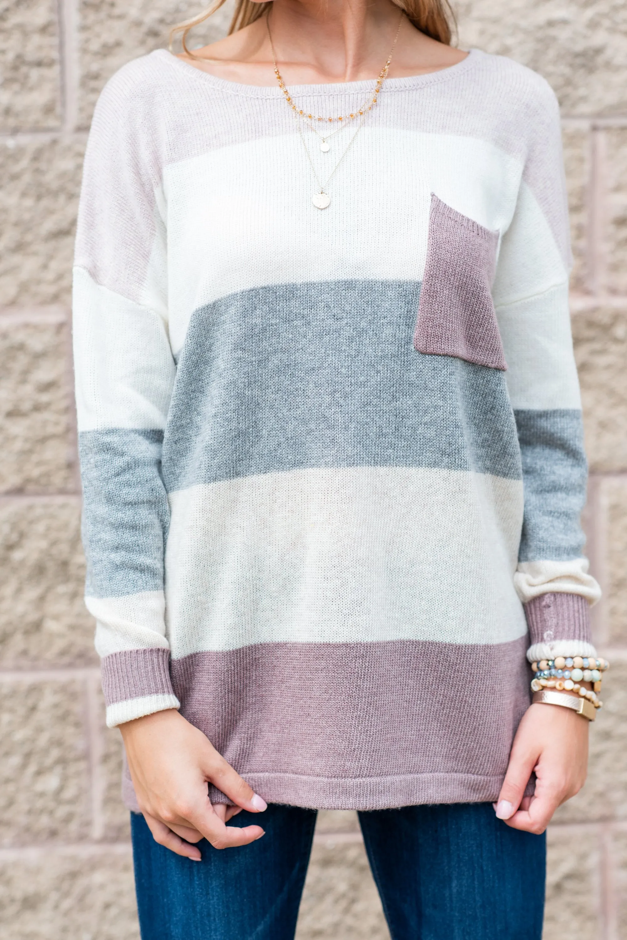 Power In Comfort Mauve Pink Colorblock Sweater