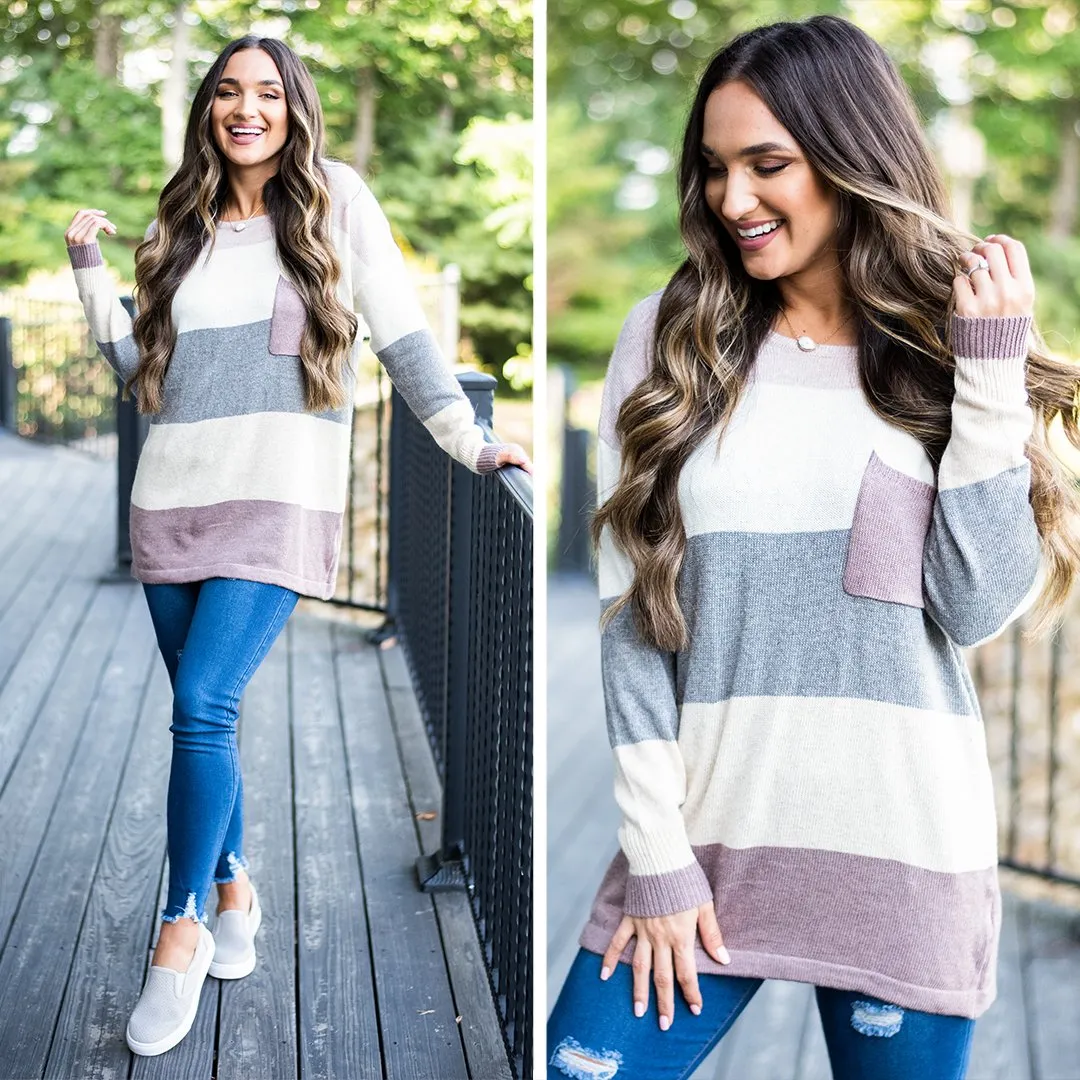 Power In Comfort Mauve Pink Colorblock Sweater