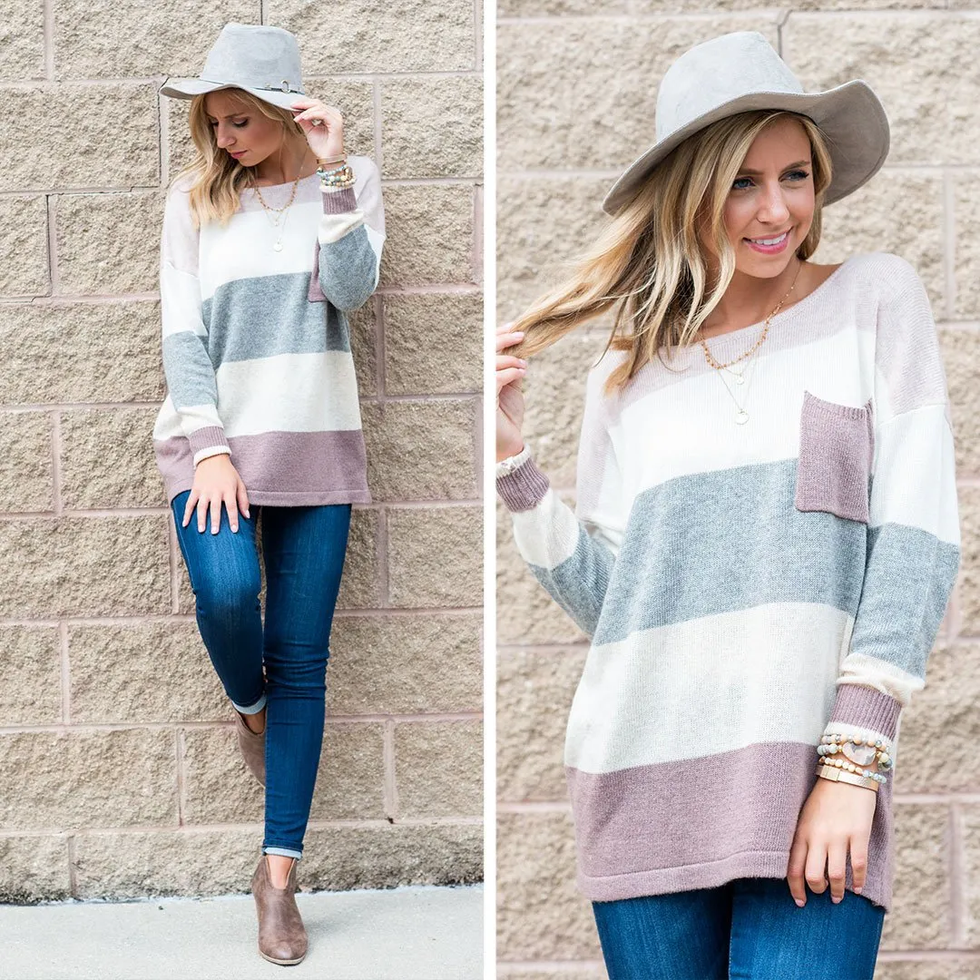 Power In Comfort Mauve Pink Colorblock Sweater