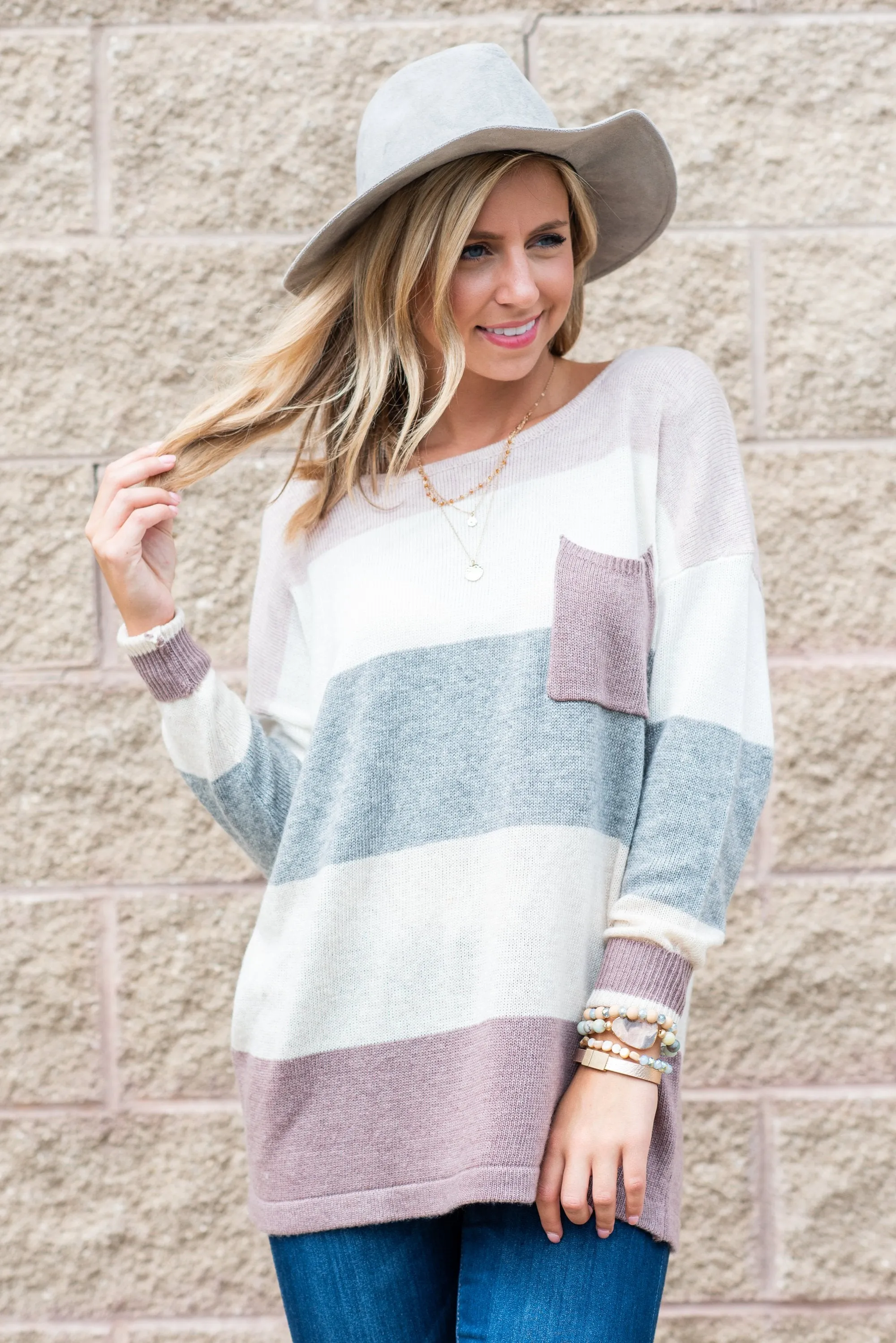 Power In Comfort Mauve Pink Colorblock Sweater