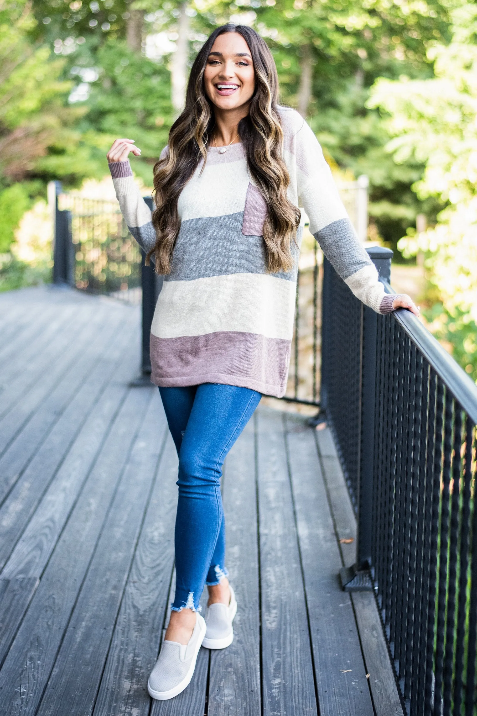 Power In Comfort Mauve Pink Colorblock Sweater