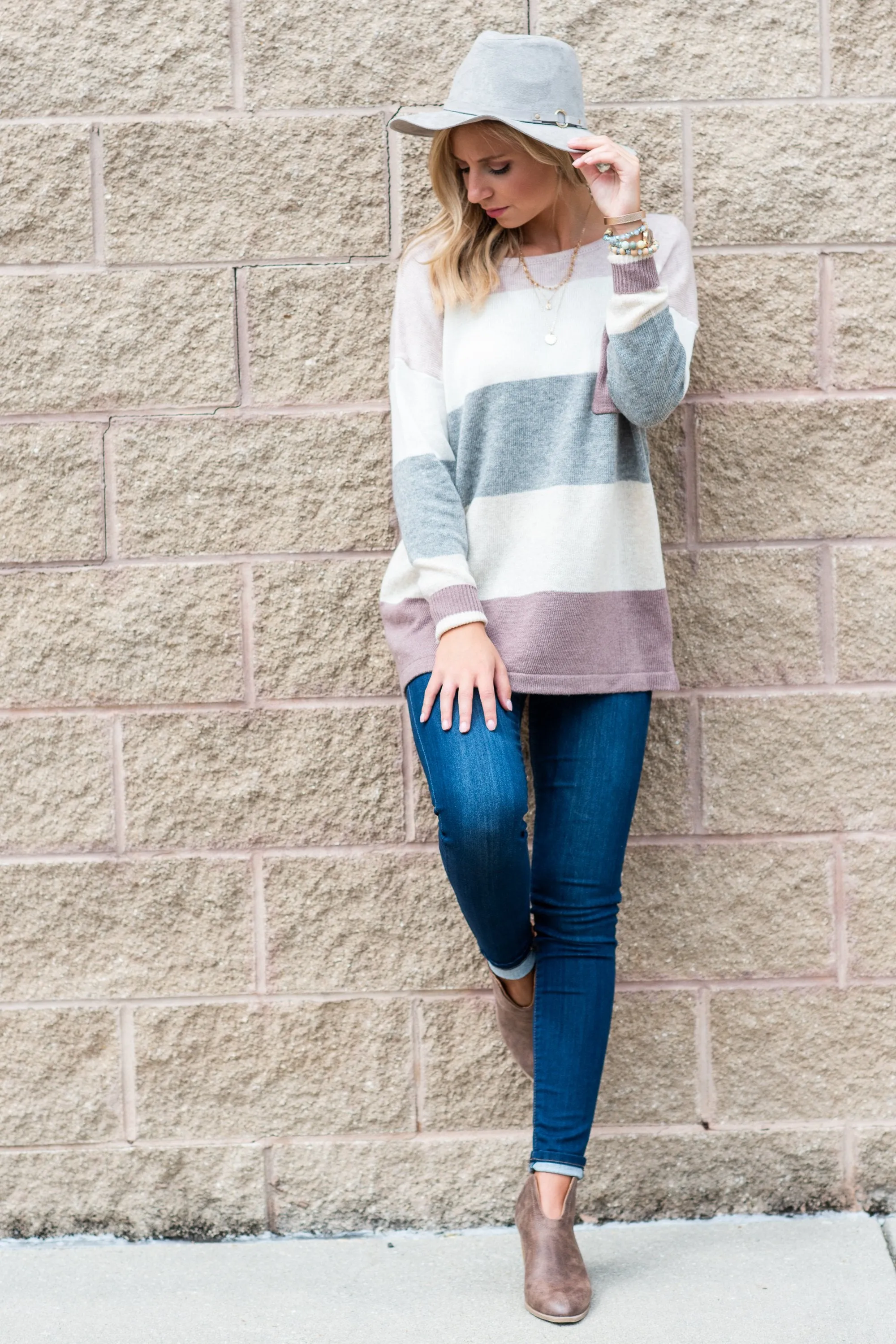 Power In Comfort Mauve Pink Colorblock Sweater