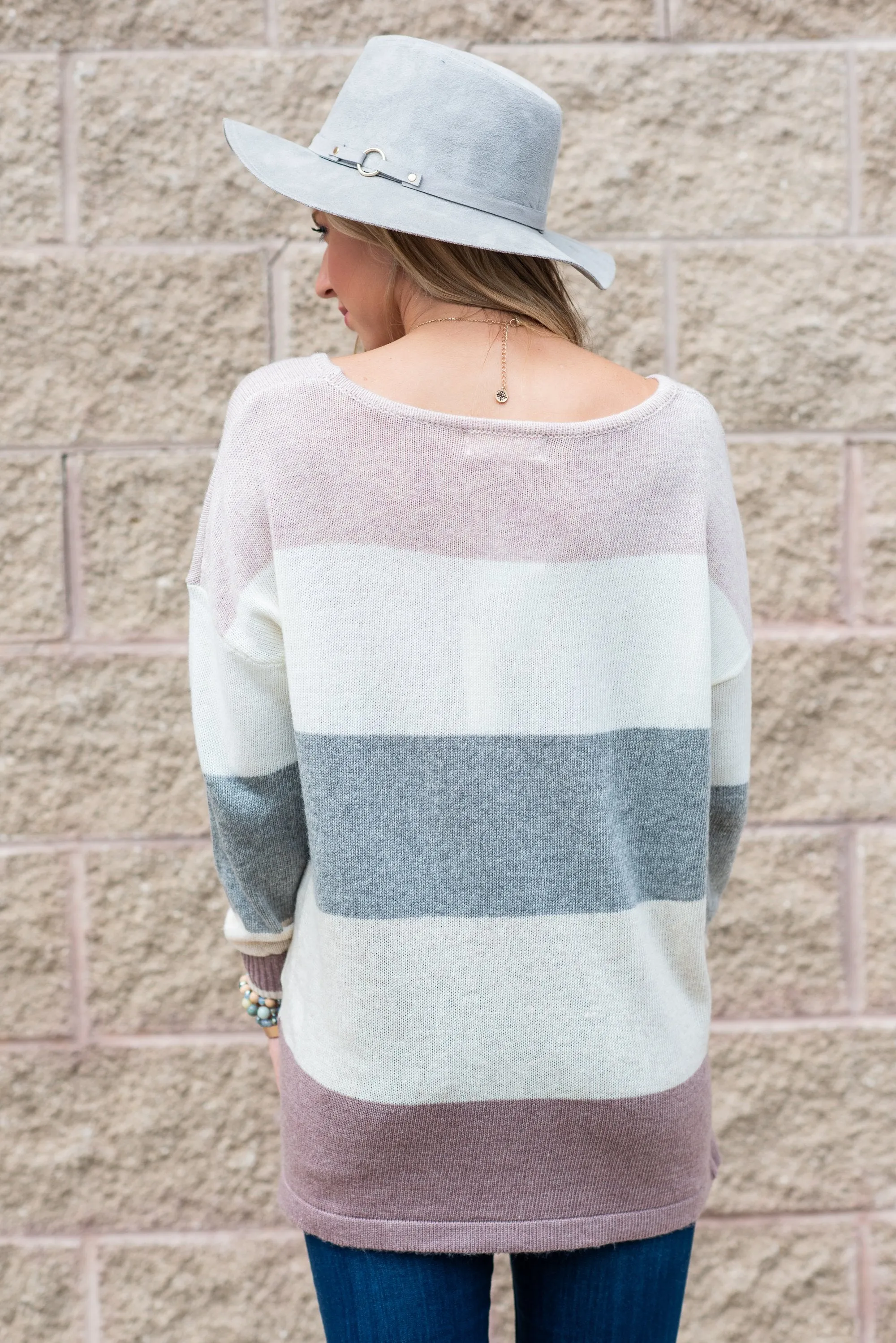 Power In Comfort Mauve Pink Colorblock Sweater