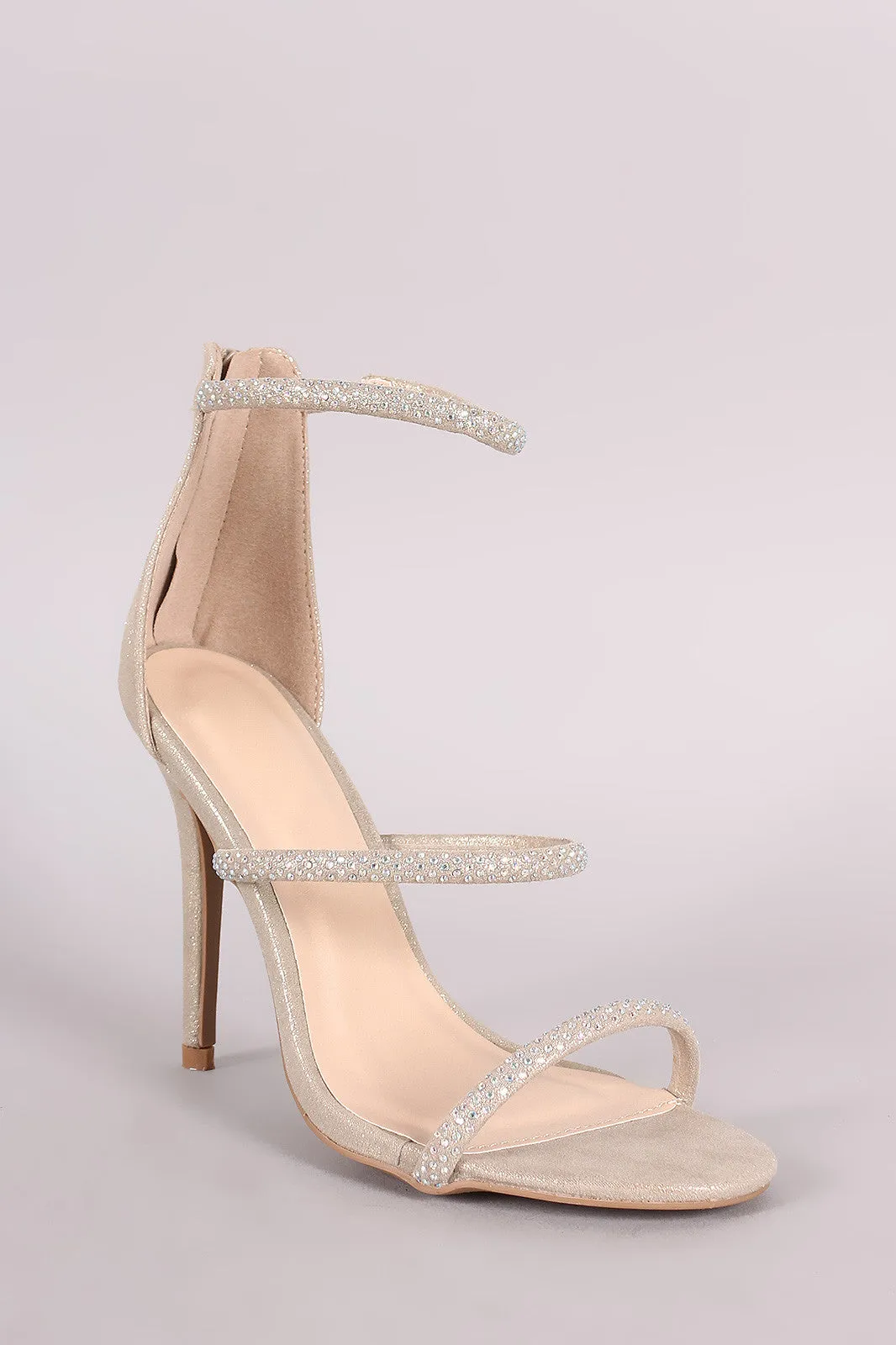 Qupid Rhinestone Triple Strap Dress Heel