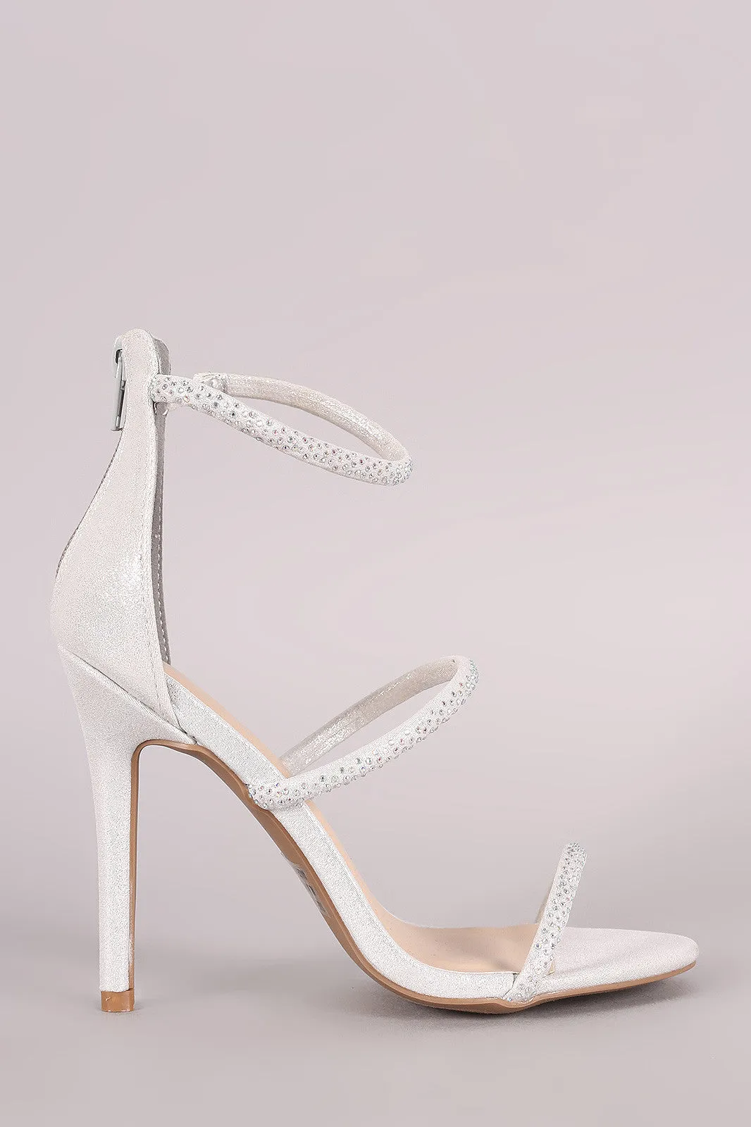 Qupid Rhinestone Triple Strap Dress Heel