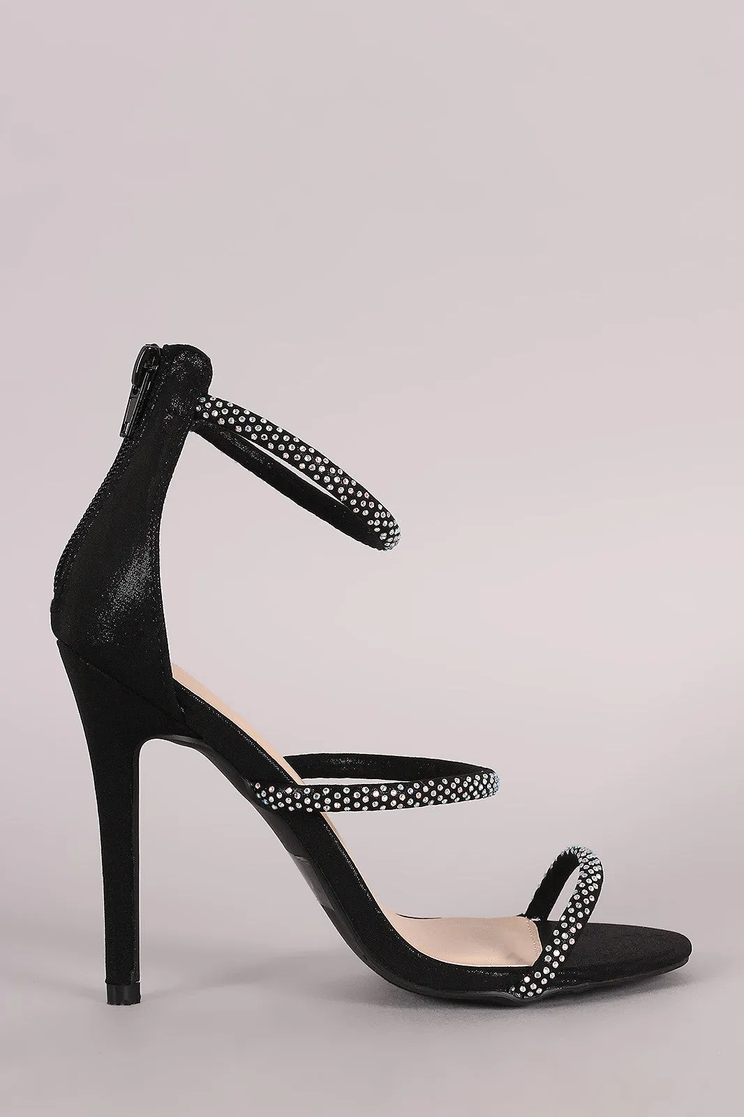 Qupid Rhinestone Triple Strap Dress Heel