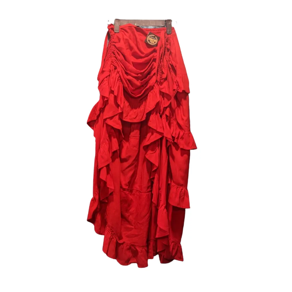 Red Adjustable High Low Ruffle Skirt